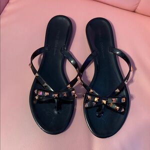 Wild Diva Black Studded Bow Jelly Sandals